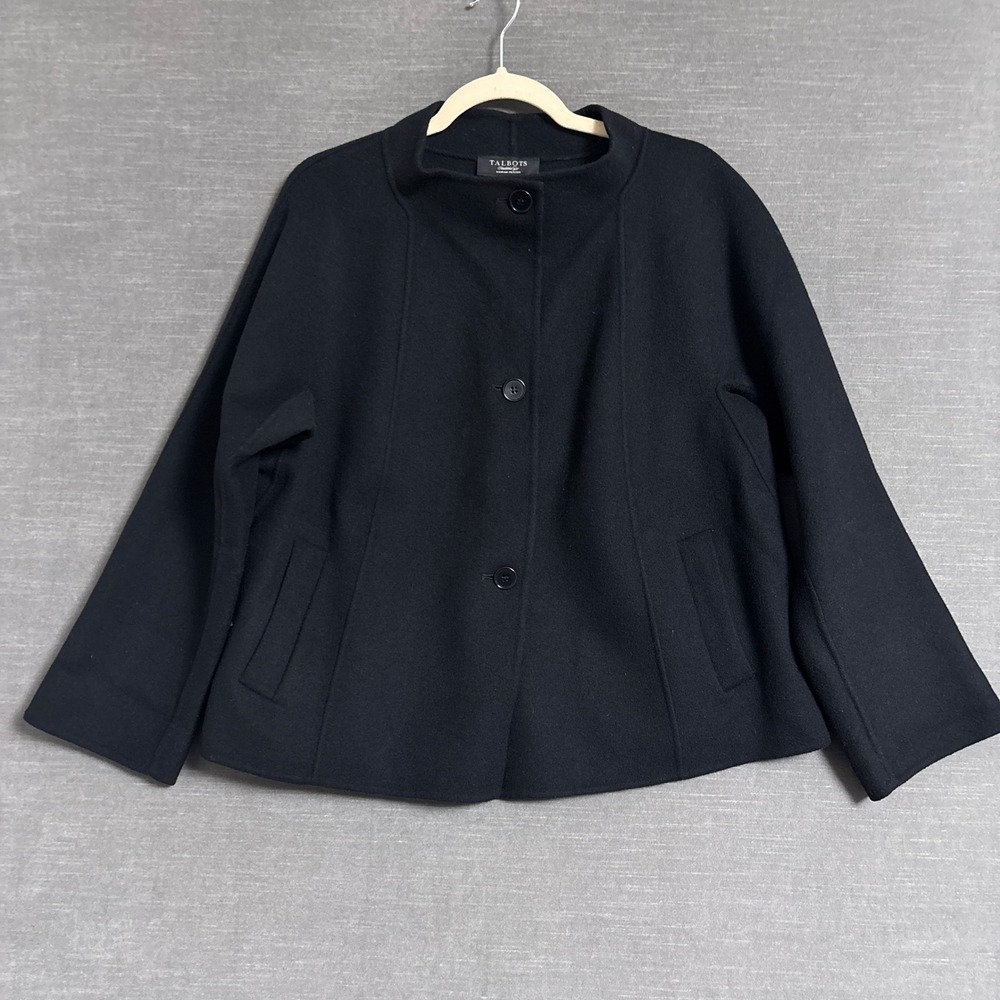 Talbots Jacket 14W Petite Black Wool Blend Mock Neck Career Topper Fall Layer